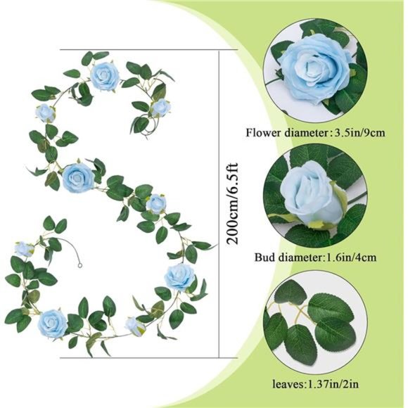 3Pcs ArtificialRose Vine Garland Total 19.68Ft Silk Flower Hanging BasketsPlants - Picture 2 of 6